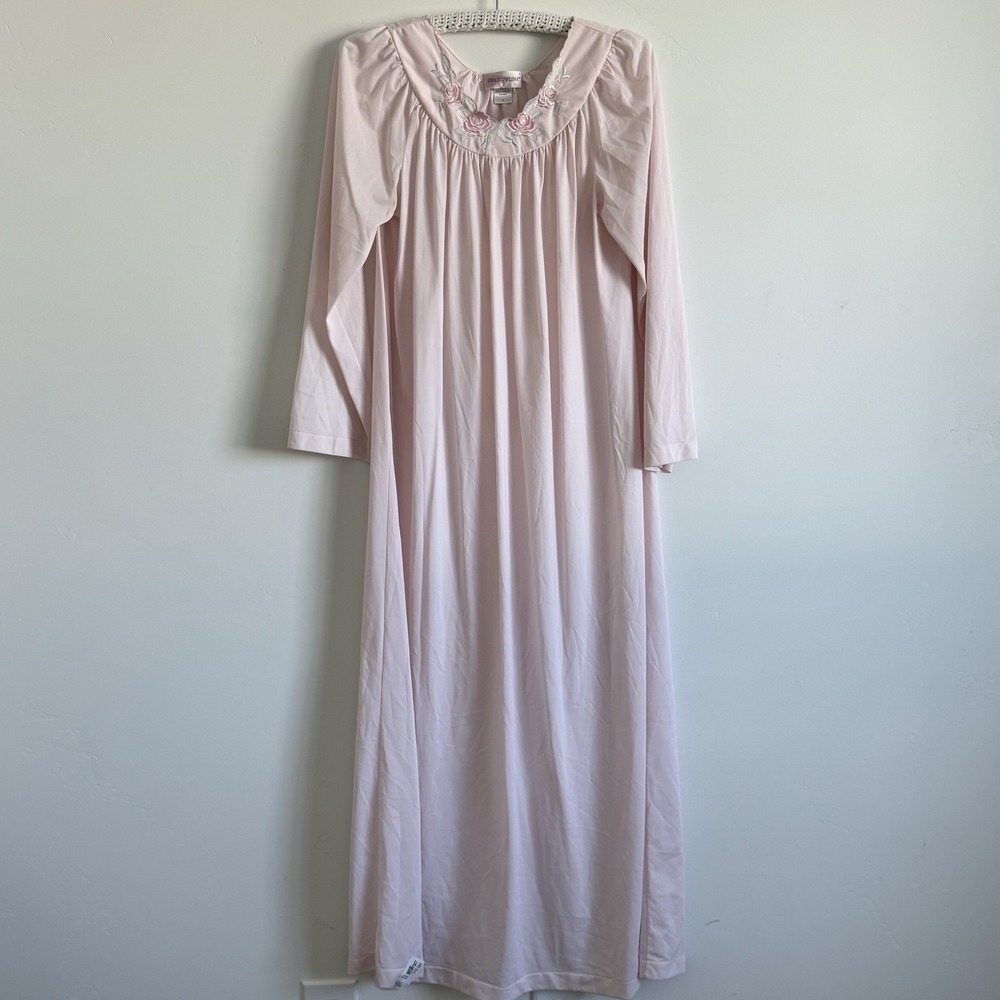 VTG Shadowline Long Nightgown Womens‎ Small Satin Coquette Embroidered Feminine - Picture 2 of 9